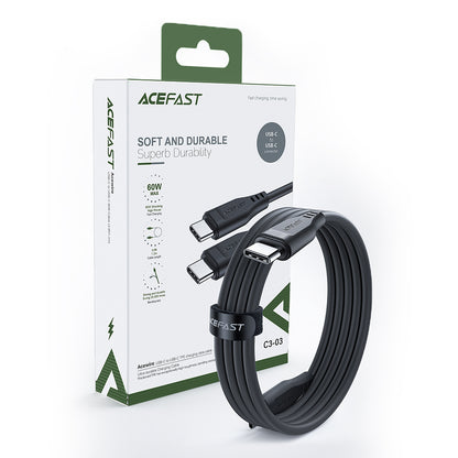 Câble de Données et de Charge USB-C - USB-C Acefast C3-03, 60W, 1.2m, Noir