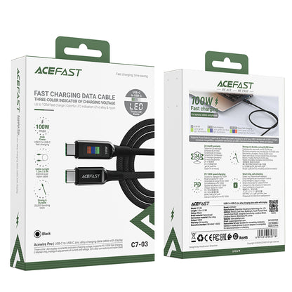 USB-C Data and Charging Cable - USB-C Acefast C7-03, 100W, 1.2m, Black