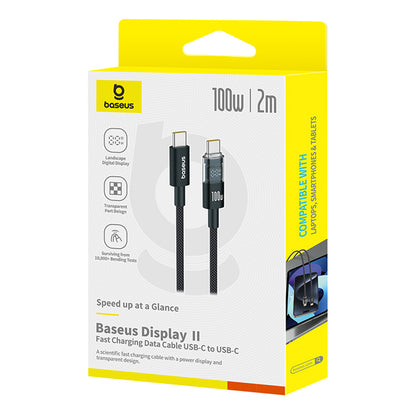 Câble de Données et de Charge USB-C - USB-C Baseus Display 2, 100W, 2m, Noir P10377706123-00