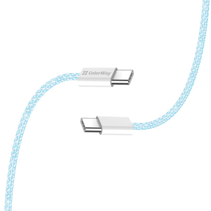 Câble de Données et de Charge USB-C - USB-C ColorWay CW-CBPDCC061, 60W, 1m, Bleu