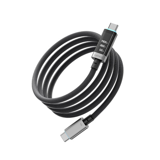 Câble de données et de charge USB-C - USB-C Cuktech CTC620P avec affichage, 240W, 2m, Noir CCTC620POSBK
