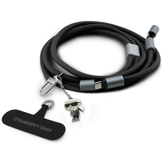 Câble de données et de charge USB-C - USB-C Karl Lagerfeld Ikonik Charm, 100W, 1,5m, Noir