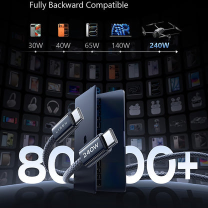 Daten- und Ladekabel USB-C - USB-C Lisen, 240W, 2m, Set 2 Stück, Marineblau YL0123070023