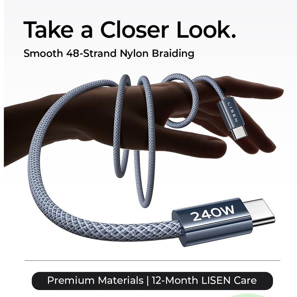 Daten- und Ladekabel USB-C - USB-C Lisen, 240W, 2m, Set 2 Stück, Marineblau YL0123070023
