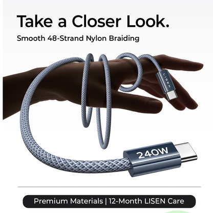 Daten- und Ladekabel USB-C - USB-C Lisen, 240W, 2m, Set 2 Stück, Marineblau YL0123070023