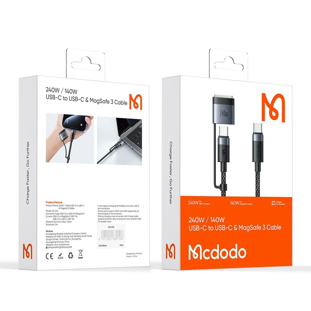 McDodo Ladekabel CA-0140, USB-C - USB-C / MagSafe 3, 240W, 2m, Schwarz