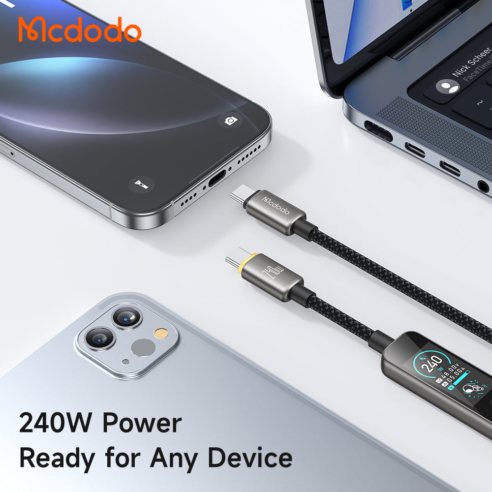 Câble de données et de charge USB-C - USB-C McDodo CA-8750 avec écran, 240W, 1,2m, Noir