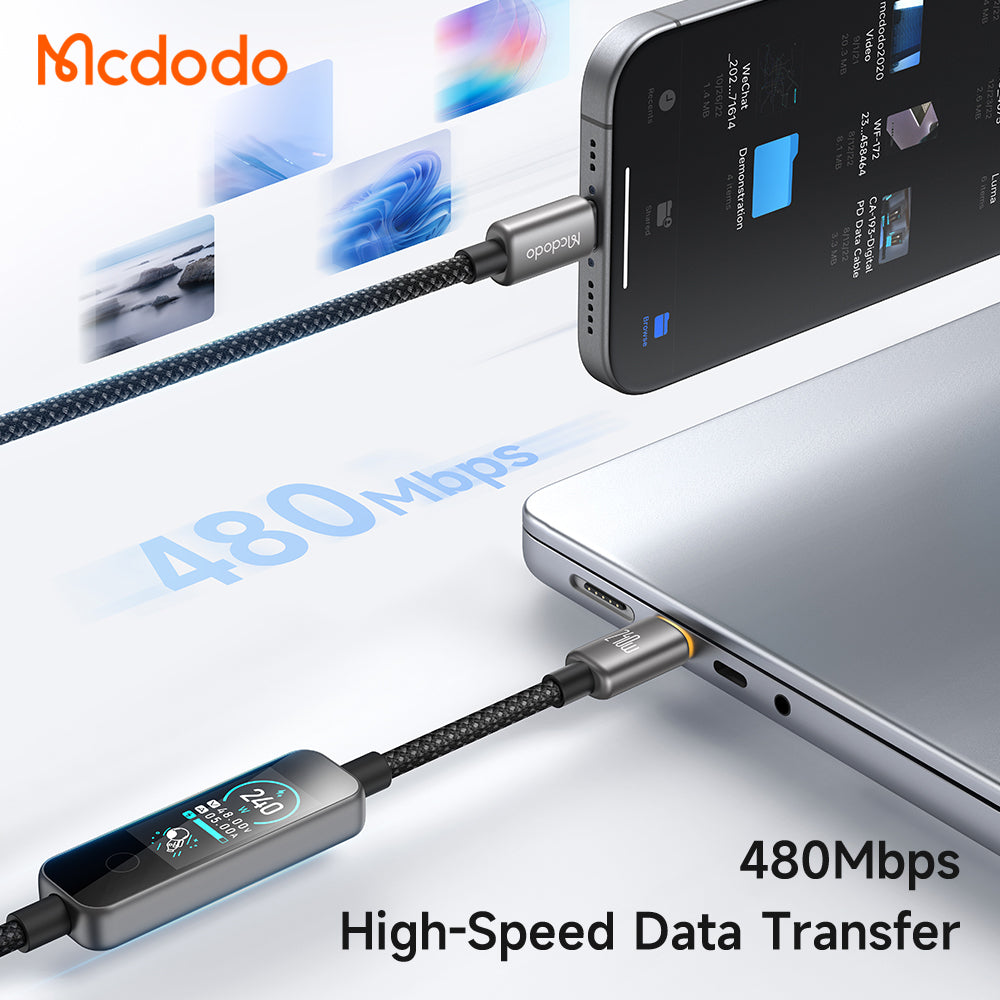 Câble de données et de charge USB-C - USB-C McDodo CA-8750 avec écran, 240W, 1,2m, Noir