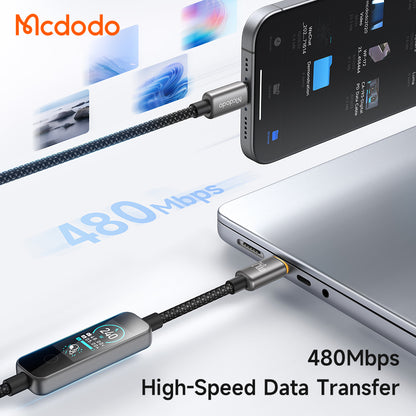 Câble de données et de charge USB-C - USB-C McDodo CA-8750 avec écran, 240W, 1,2m, Noir