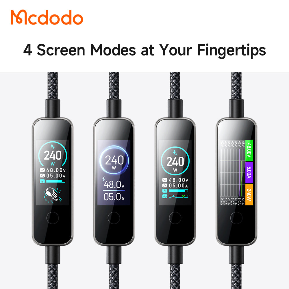 Câble de données et de charge USB-C - USB-C McDodo CA-8750 avec écran, 240W, 1,2m, Noir