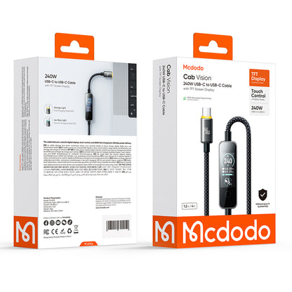 Câble de données et de charge USB-C - USB-C McDodo CA-8750 avec écran, 240W, 1,2m, Noir