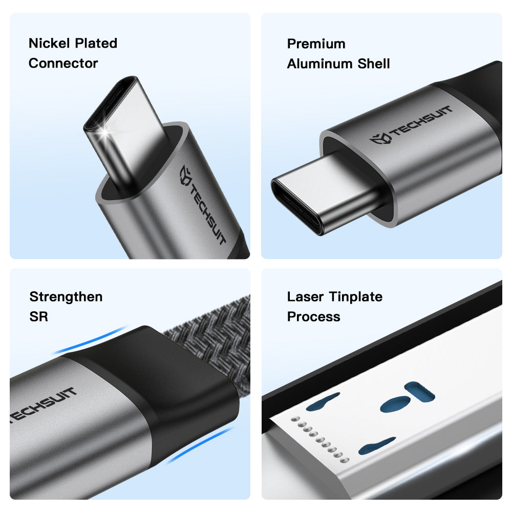 USB-C Daten- und Ladekabel - USB-C Techsuit ElysiumSync Pro CX1, 240W, 1m, Grau