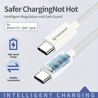 Câble de Données et de Charge USB-C - USB-C Techsuit PCB114D, 60W, 1m, Gris