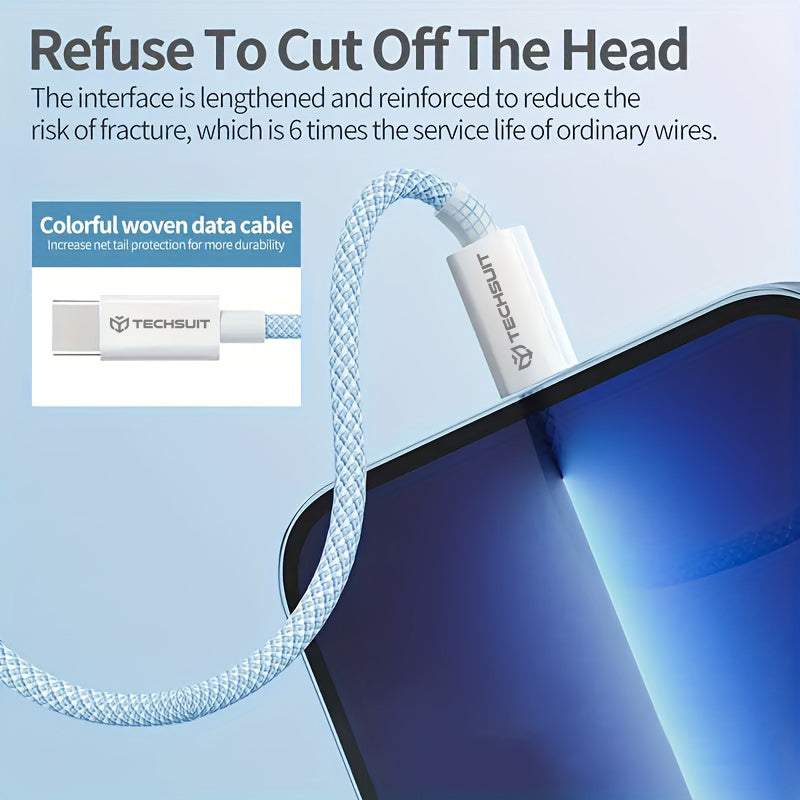 Câble de Données et de Charge USB-C - USB-C Techsuit PCB114D, 60W, 1m, Noir