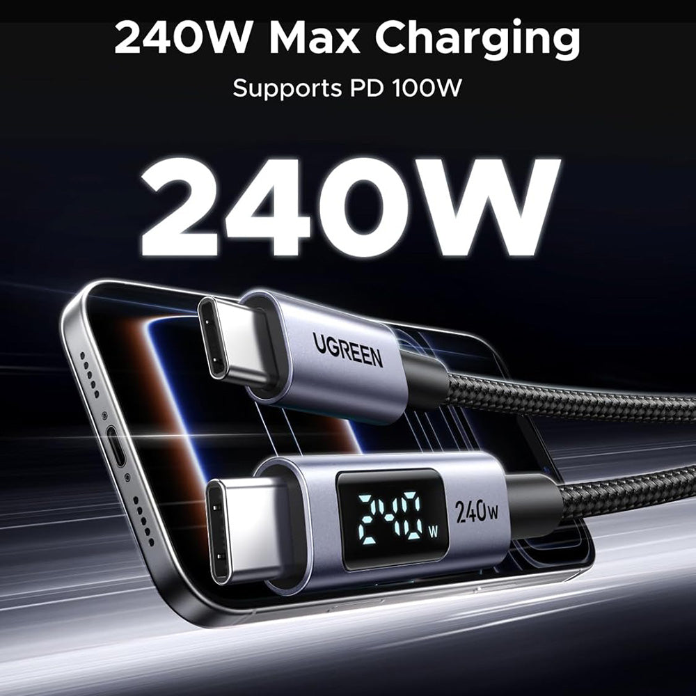 Câble de Données et de Charge USB-C - USB-C UGREEN 65866 Display, 240W, 1m, Gris