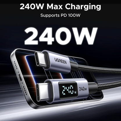 Câble de Données et de Charge USB-C - USB-C UGREEN 65866 Display, 240W, 1m, Gris