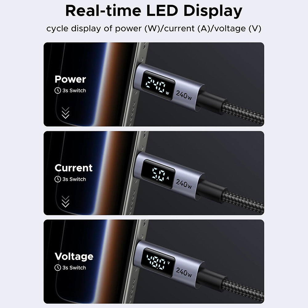 Câble de Données et de Charge USB-C - USB-C UGREEN 65866 Display, 240W, 1m, Gris