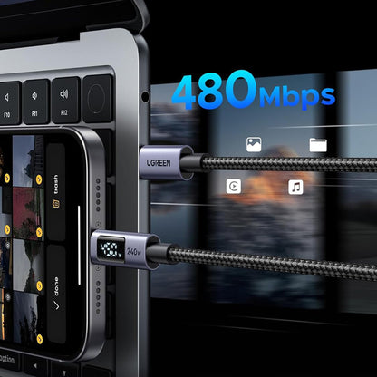 Câble de Données et de Charge USB-C - USB-C UGREEN 65866 Display, 240W, 1m, Gris