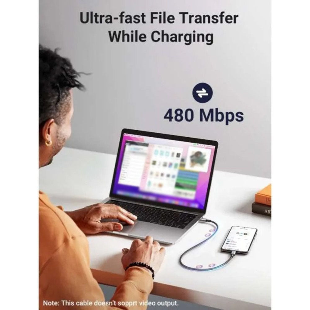 Câble de Données et de Charge USB-C - USB-C UGREEN L502, 100W, 1m, Noir