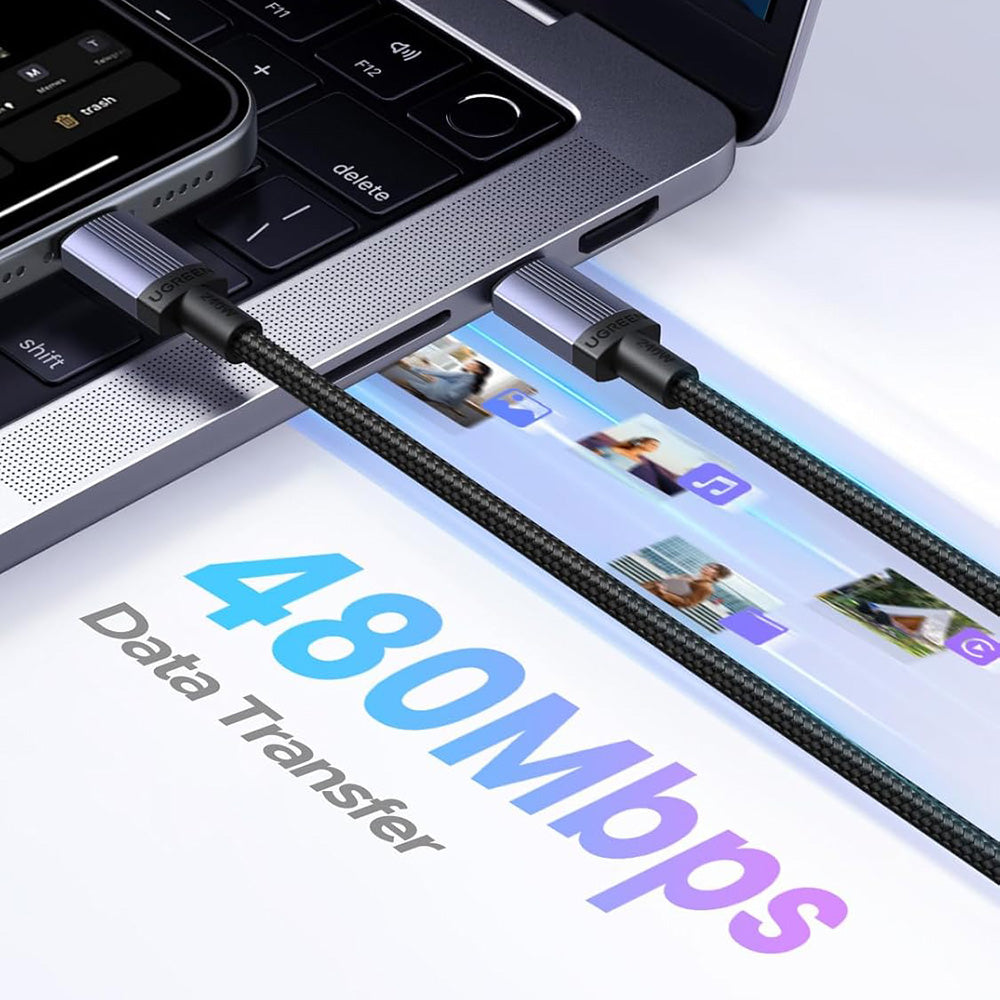 Câble de Données et de Charge USB-C - USB-C UGREEN L532, 240W, 0.5m, Gris