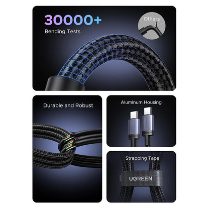 Câble de Données et de Charge USB-C - USB-C UGREEN L532, 240W, 0.5m, Gris