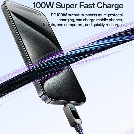 Câble de données et de charge USB-C - USB-C Yesido CA179 Display, 100W, 1.2m, Noir