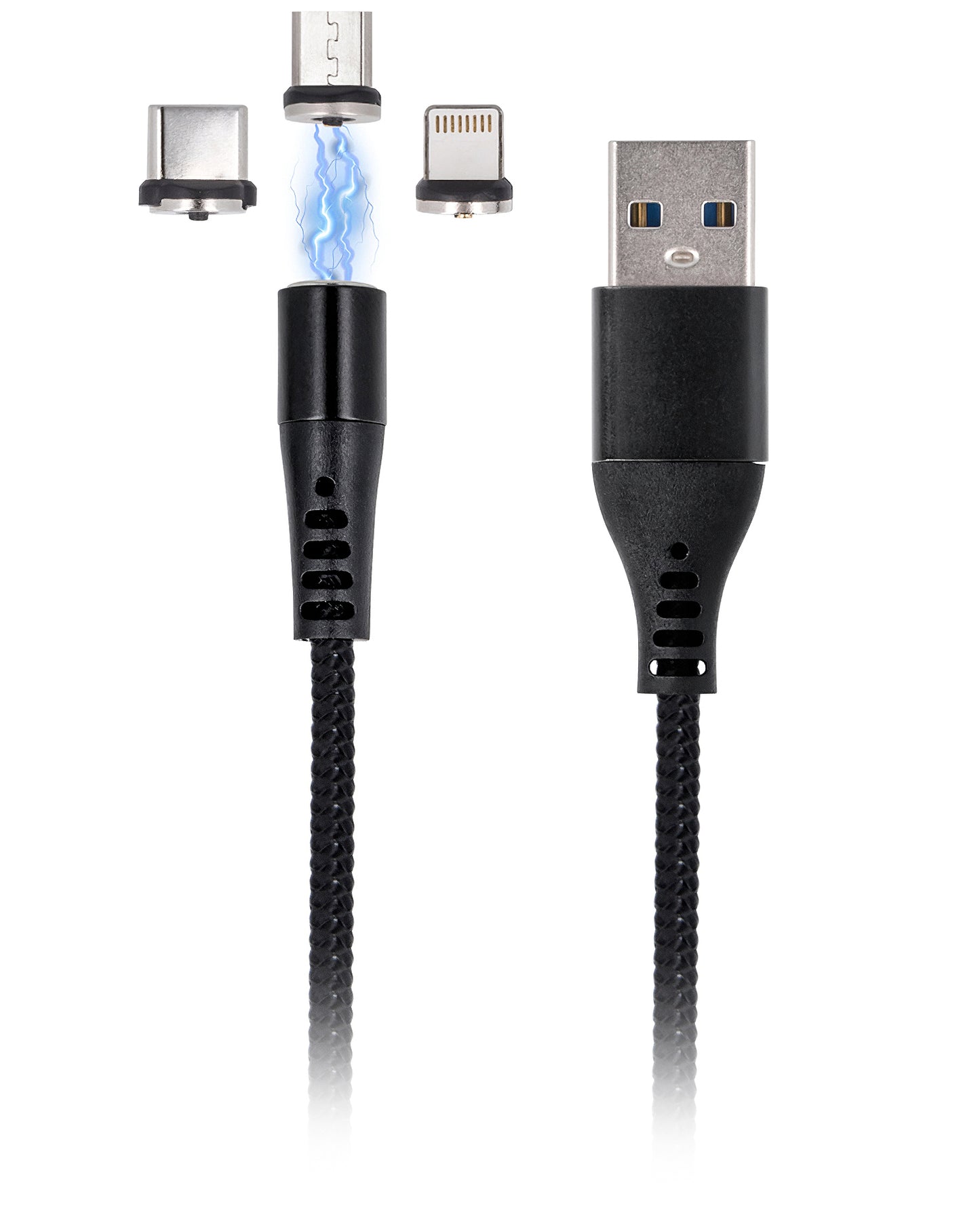 USB-A Daten- und Ladekabel - Lightning / microUSB / USB-C MaXlife MXUC-02-2 3in1, 18W, 1m, Schwarz