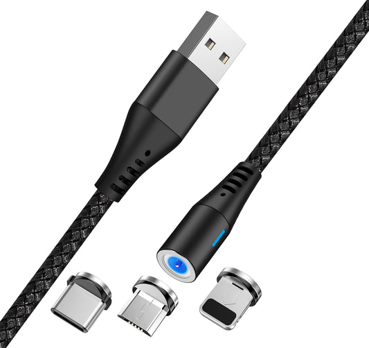 Câble de charge USB-A - Lightning / microUSB / USB-C MaXlife MXUC-02 Magnétique 3en1, 18W, 1m, Noir