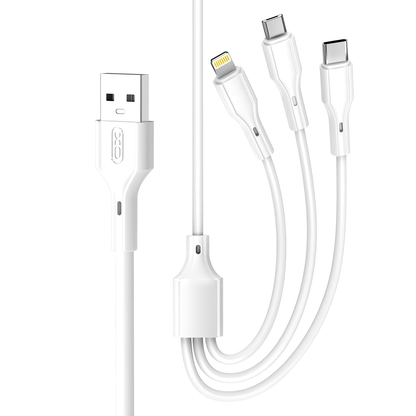 Câble de Chargement USB-A - Lightning / microUSB / USB-C XO Design NB230 3en1, 20W, 1m, Blanc
