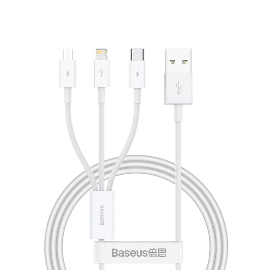 Ladekabel USB-A - Lightning / microUSB / USB-C Baseus Superior 3in1 Series, 20W, 1m, Weiß P10320105221-00