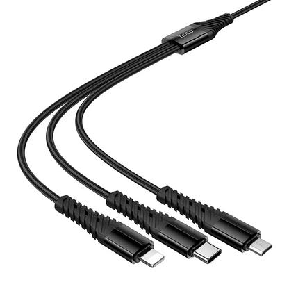 Câble de charge USB-A / USB-C - Lightning / microUSB / USB-C HOCO X123 3en1, 18W, 1m, Noir
