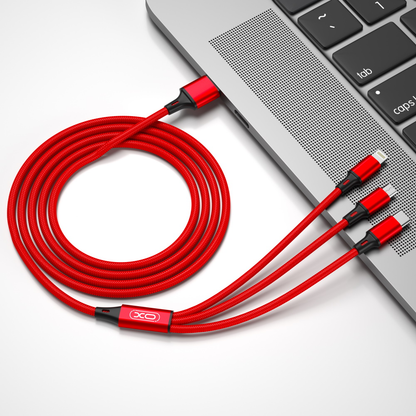 USB-A - Lightning / microUSB / USB-C XO Design NB173 3in1 Charging Cable, 18W, 1.2m, Red