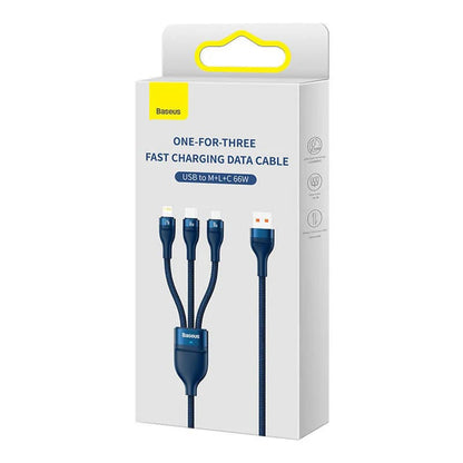 Câble de Chargement USB-A - Lightning / microUSB / USB-C Baseus Flash Series II 3en1, 66W, 1.2m, Bleu CASS040003
