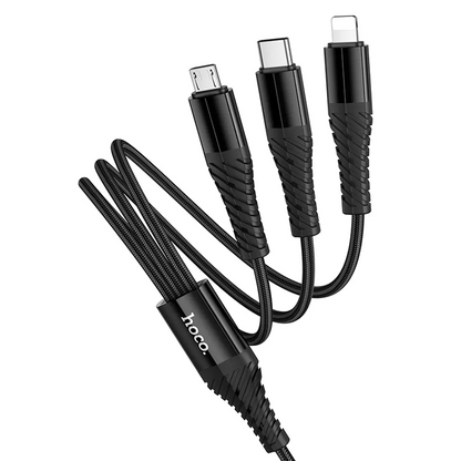 Câble de charge USB-A / USB-C - Lightning / microUSB / USB-C HOCO X123 3en1, 18W, 1m, Noir