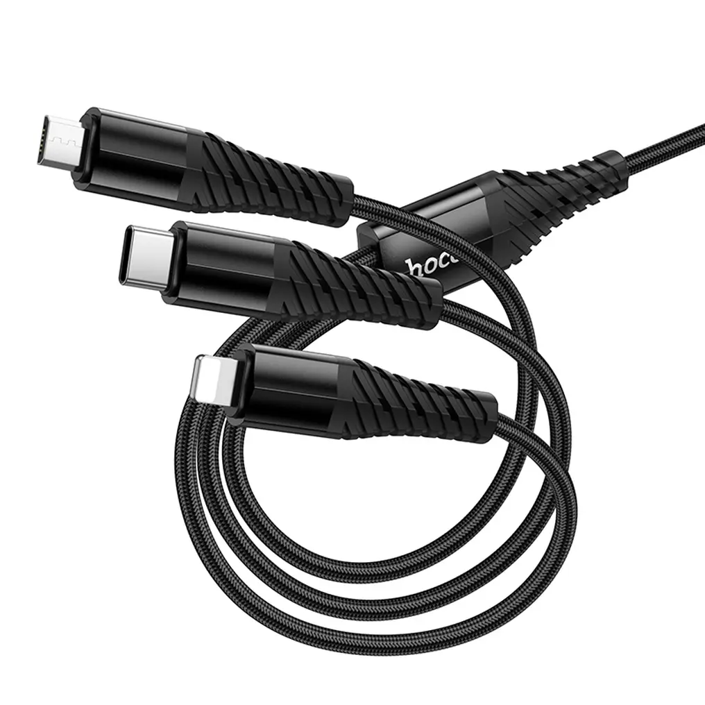 Câble de charge USB-A / USB-C - Lightning / microUSB / USB-C HOCO X123 3en1, 18W, 1m, Noir