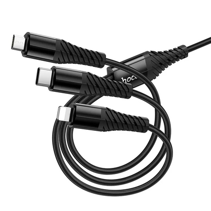 Câble de charge USB-A / USB-C - Lightning / microUSB / USB-C HOCO X123 3en1, 18W, 1m, Noir
