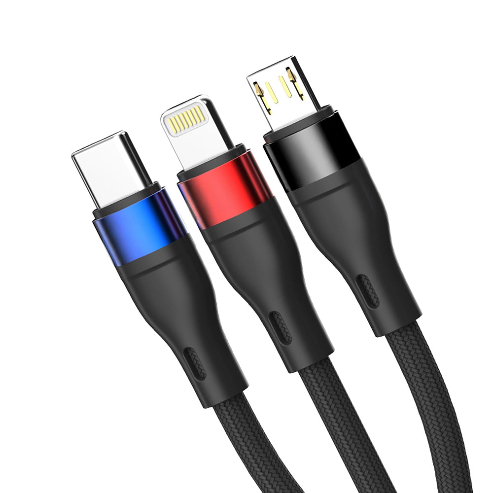 USB-A Charging Cable - Lightning / microUSB / USB-C 3MK Hyper N, 18W, 1.2m, Black