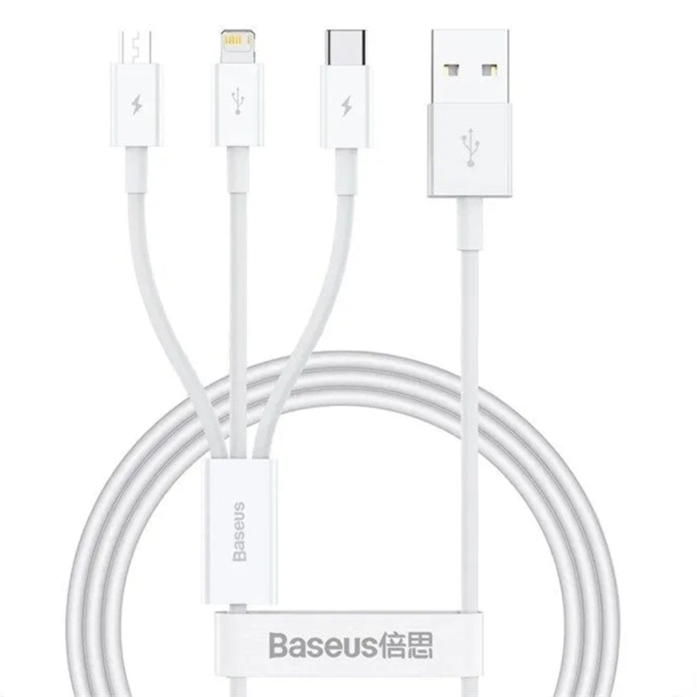 Ladekabel USB-A - Lightning / microUSB / USB-C Baseus 3in1, 100W, 1,5m, Weiß P10377705213-00