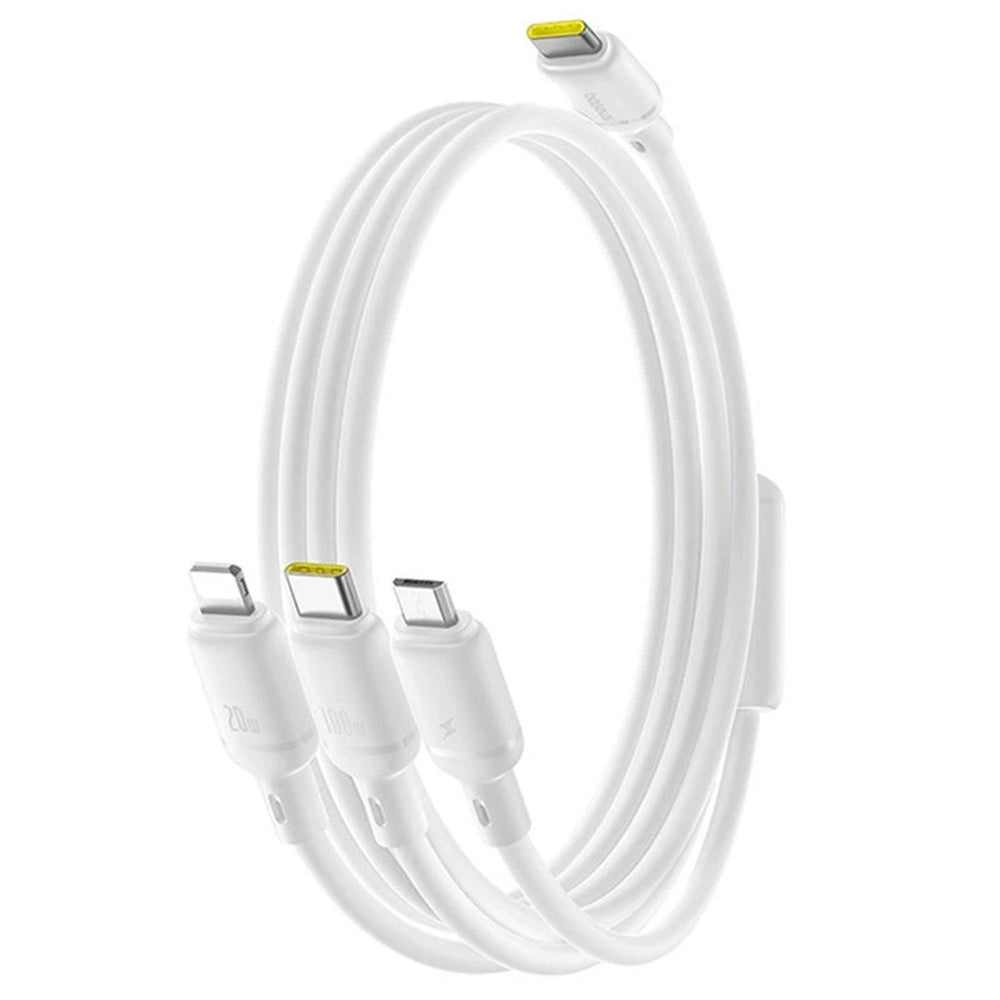 Câble de Chargement USB-C - Lightning / microUSB / USB-C Baseus Silky 3in1, 100W, 1.5m, Blanc P10377706213-00