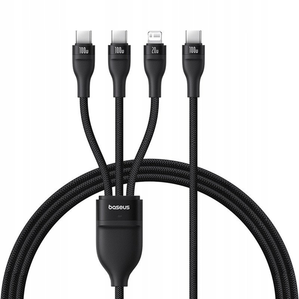 Câble de charge USB-C - Lightning / 2 x USB-C Baseus Flash Series III 3en1, 100W, 1,5m, Noir, Reconditionné P10377502111-00