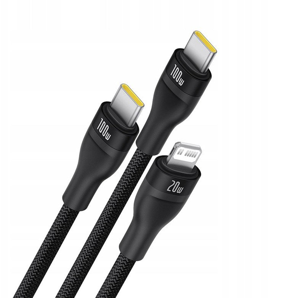 USB-C - Lightning Ladekabel / 2 x USB-C Baseus Flash Series III 3in1, 100W, 1,5m, Schwarz P10377502111-00