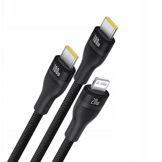 USB-C - Lightning Ladekabel / 2 x USB-C Baseus Flash Series III 3in1, 100W, 1,5m, Schwarz P10377502111-00