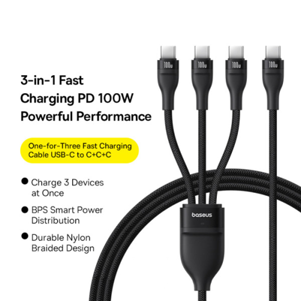 Câble de Chargement USB-C - 3 x USB-C Baseus Flash Series III 3en1, 100W, 1.5m, Noir P10377503111-00