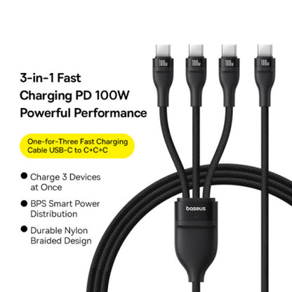 Câble de Chargement USB-C - 3 x USB-C Baseus Flash Series III 3en1, 100W, 1.5m, Noir P10377503111-00