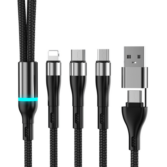 USB-C / USB-A Ladekabel - Lightning / microUSB / USB-C OEM B6, 100W, 1,2m, Schwarz
