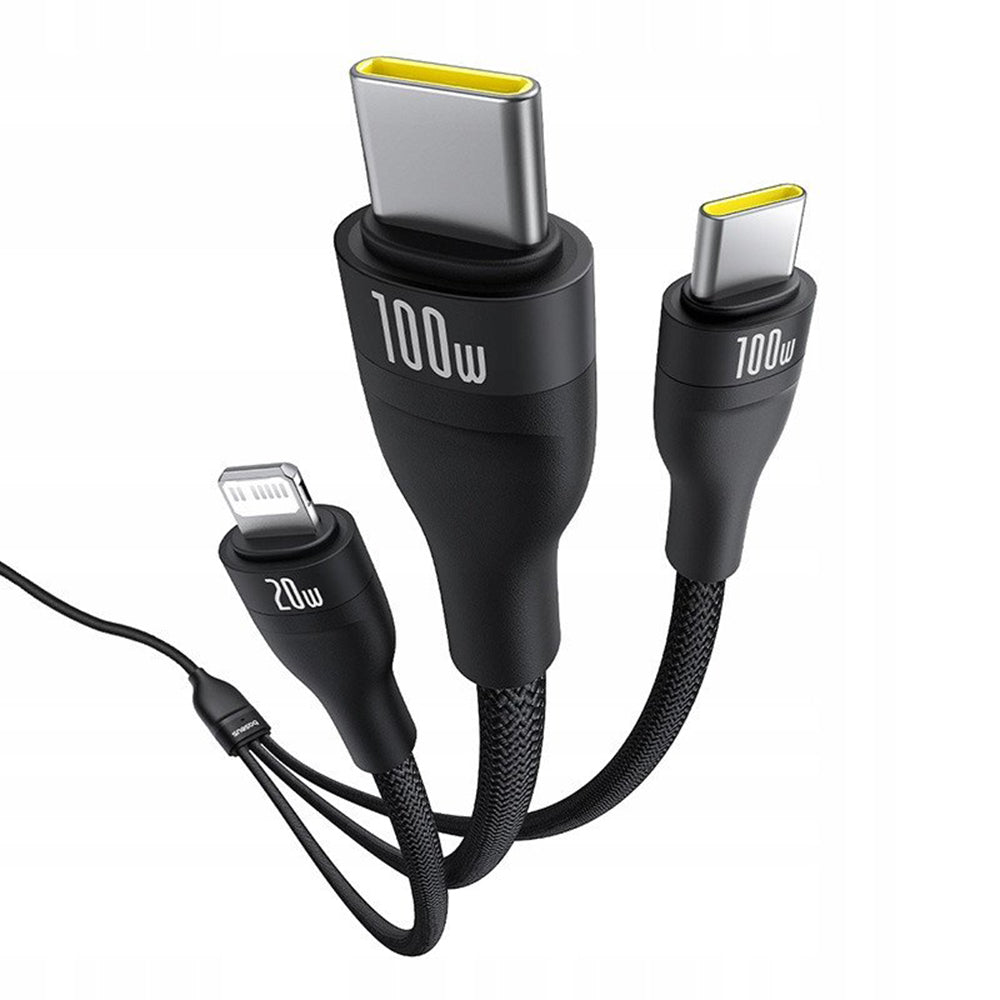 USB-C - Lightning Ladekabel / 2 x USB-C Baseus Flash Series III 3in1, 100W, 1,5m, Schwarz P10377502111-00