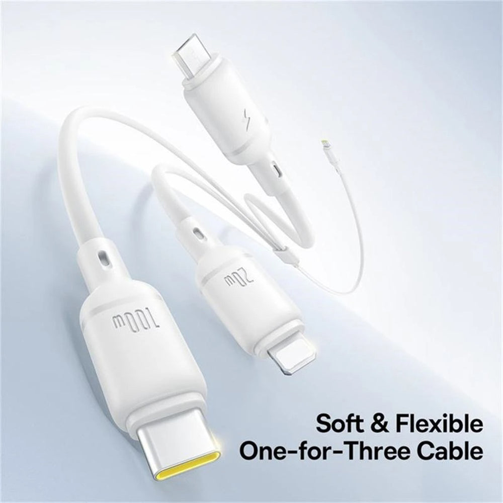 Câble de Chargement USB-C - Lightning / microUSB / USB-C Baseus Silky 3in1, 100W, 1.5m, Blanc P10377706213-00