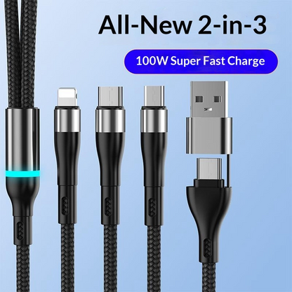 Câble de charge USB-C / USB-A - Lightning / microUSB / USB-C OEM B6, 100W, 1,2m, Noir