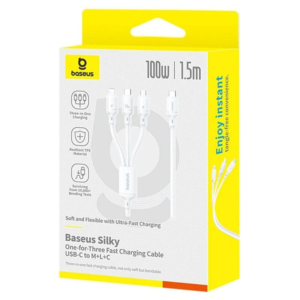 Câble de Chargement USB-C - Lightning / microUSB / USB-C Baseus Silky 3in1, 100W, 1.5m, Blanc P10377706213-00
