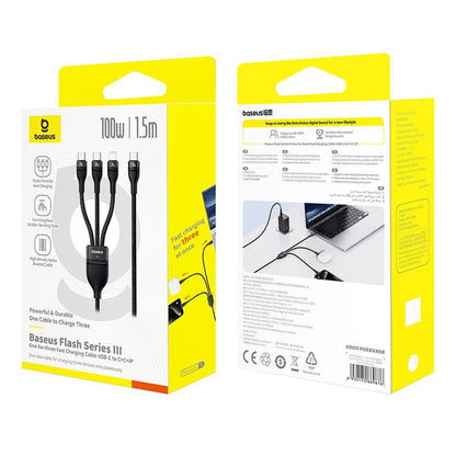 USB-C - Lightning Ladekabel / 2 x USB-C Baseus Flash Series III 3in1, 100W, 1,5m, Schwarz P10377502111-00